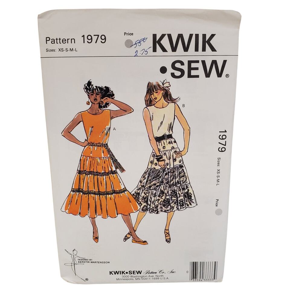Vintage Ruffled Skirt KWIK SEW Sewing Pattern 1979 UNCUT Size XS-L 90s 80s - Picture 4 of 4